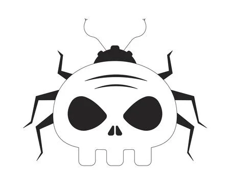 Cyber bug with skull face 2D line object Stock Illustration