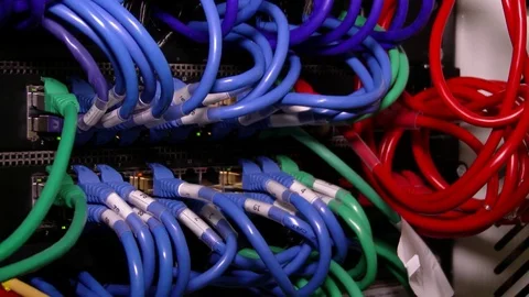 Cyber. Cable server connection with lights 4K 스톡 동영상 84382684