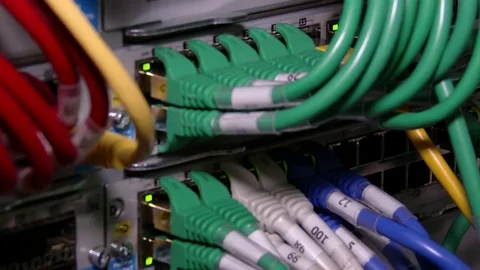 Cyber. Cable server connection with lights. 4K 스톡 동영상 84382772