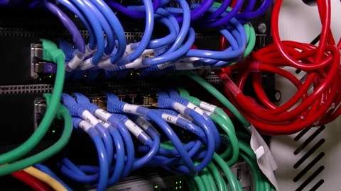 Cyber. Cable server connection with lights 4K Stock Footage 84383077