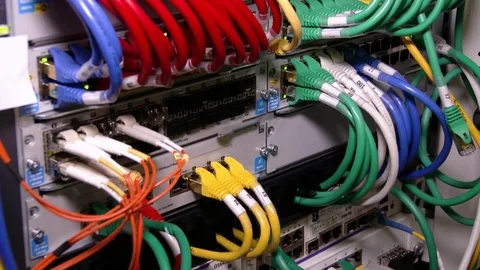 Cyber. Cable server connection with lights. 4K Stock Footage 84383404