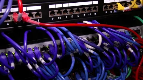 Cyber. Cable server connection with lights. 4K Stock Footage 84383598