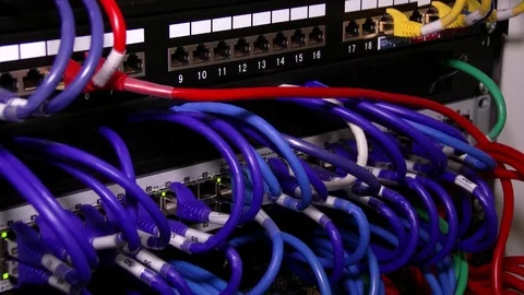 Cyber. Cable server connection with lights Stock Footage 84383624