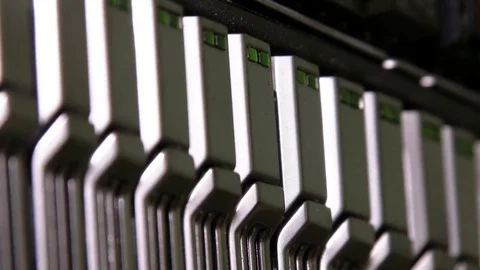 Cyber. Cable server connection with lights. 4K 스톡 동영상 84384829