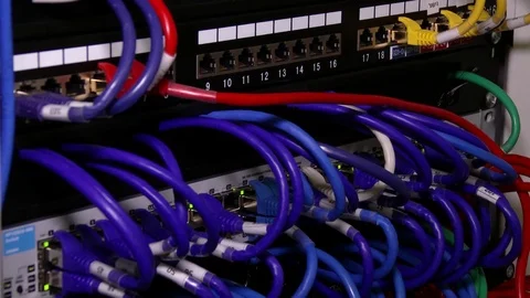 Cyber. Cable server connection with lights. 4K . Stock Footage 84385191