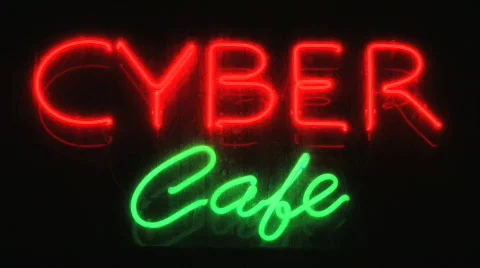 Cyber cafe neon sign on brick wall background Stock Illustration  Adobe  Stock