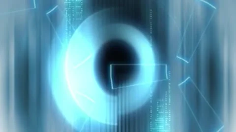 Cyber Camera Lens Aperture Blue Tech Tunnel 库存影片 332932439