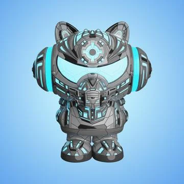 Cyber cat in dark armor on a blue background. Avatar. 3d rendering Stock Illustration