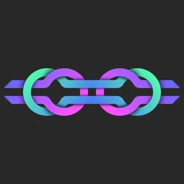 Cyber chain logo with overlapping loops, cyberpunk strong knot shape of vib.. Stock Illustration