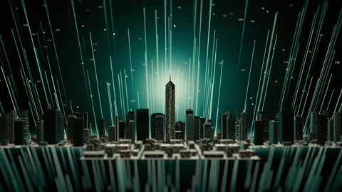 Cyber City Light shooting up in the sky Stock Footage 239092916