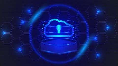 Cyber Cloud Security Vector Illustration, Futuristic icon of cloud protection Stock Illustration