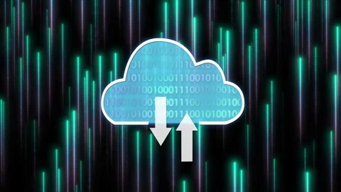 Cyber cloud symbol with binary code and digital lines as a background. Stock Footage 271345031