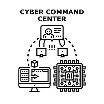 Cyber command center managing digital security infrastructure Stock Illustration