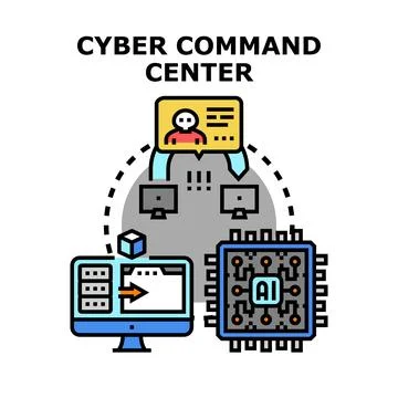 Cyber command center managing digital security infrastructure Stock Illustration