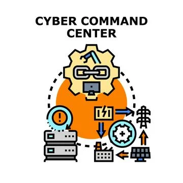 Cyber command center managing digital infrastructure security Stock Illustration