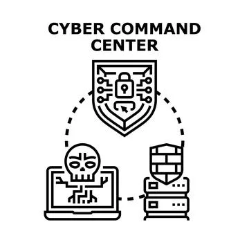 Cyber command center managing network security system Stock Illustration