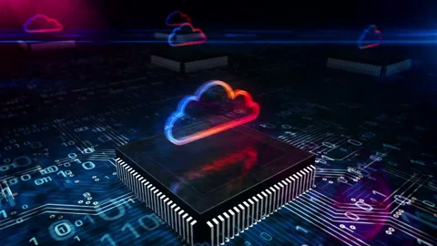 Cyber computing cloud symbol 3d animation Stock Footage 135390586
