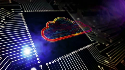 Cyber computing cloud symbols loopable 3d animation Stock Footage 135465018