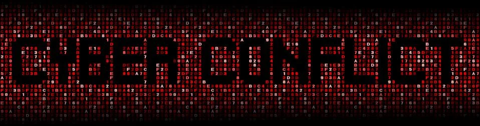 Cyber Conflict text on hex code illustration Stock-Illustration