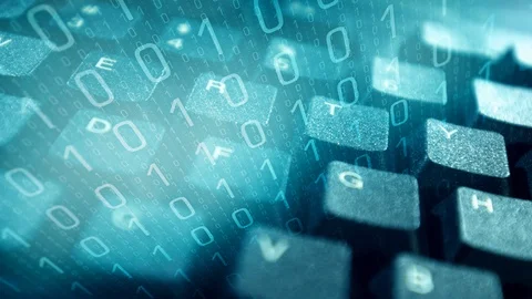 Cyber connection binary code connect, random numbers and keyboard closeup 4k Video stock 118135704