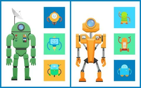 Cyber Creatures Robots Set Vector Illustration Stock Illustration
