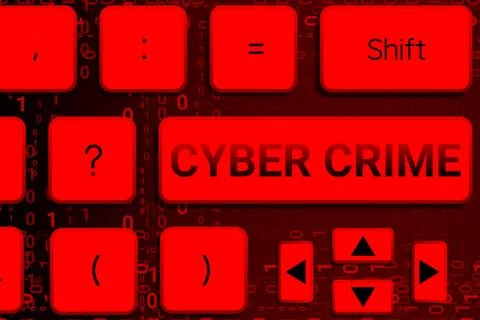 Cyber crime button on key board and code numbers. Illustrazione stock