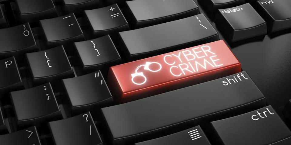 Cyber crime - computer keyboard - 3D illustration Stock Illustration