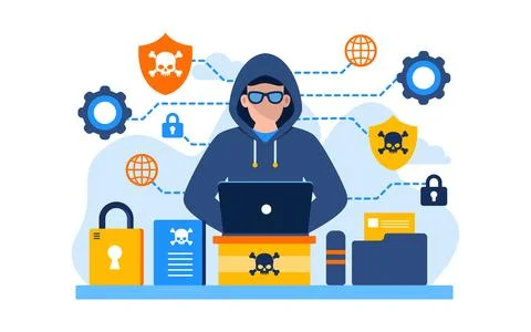 Cyber Crime flat vector illustration イラスト素材