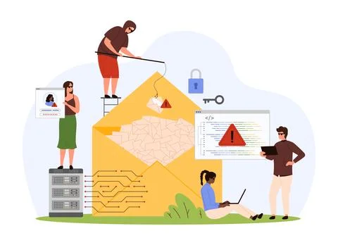Cyber crime, hacker virus attack on code, phishing and malicious software Stock-Illustration
