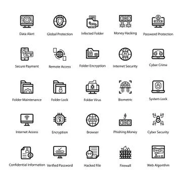 Cyber Crime Icons Pack Illustrazione stock