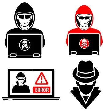 Cyber Crime with Set Logos Hacker Spy 스톡 일러스트