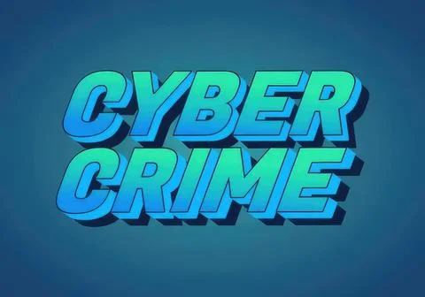Cyber crime text with 3d blue and green letters on dark background Stock Illustration