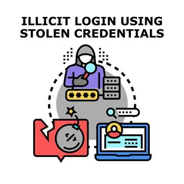 Cyber criminal accessing system using stolen credentials concept Stock Illustration