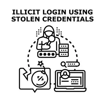 Cyber criminal accessing system using stolen credentials concept Stock Illustration