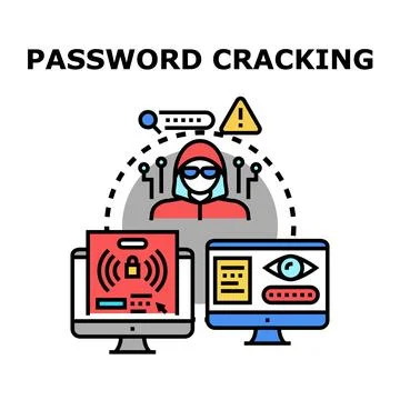 Cyber criminal cracking password accessing personal data online Stock Illustration