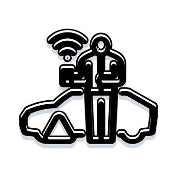 Cyber criminal hacking car with remote access wifi signal Stock Illustration