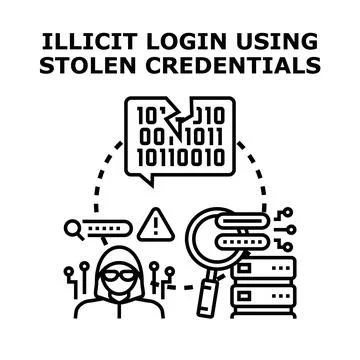 Cyber criminal hacking personal data using stolen credentials Stock Illustration