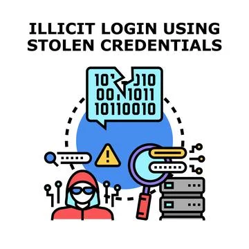 Cyber criminal hacking personal data using stolen credentials Stock Illustration