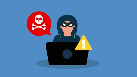 Cyber criminal with laptop stealing user personal data Stock Footage 229940051