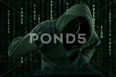 Cyber criminal looking for information Stock Photos