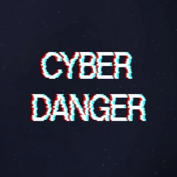 Cyber danger warning text in glitch style over dark background Illustrazione stock