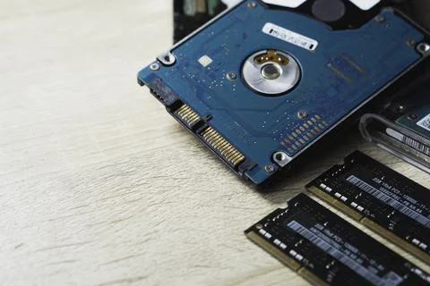 Cyber data attack concept : broken laptop ,crash motherboard ,memory hard d.. Stock Photos