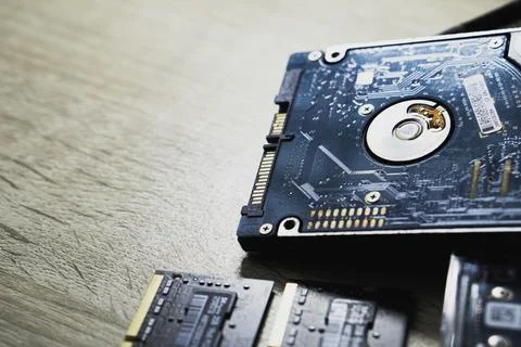 Cyber data attack concept : broken laptop ,crash motherboard ,memory hard d.. Foto stock