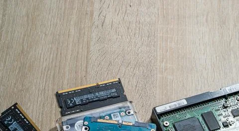 Cyber data attack concept : broken laptop ,crash motherboard ,memory hard d.. Stock Photos