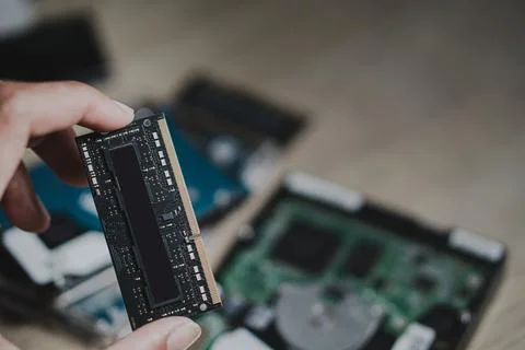 Cyber data attack concept : broken laptop ,crash motherboard ,memory hard d.. Stock Photos