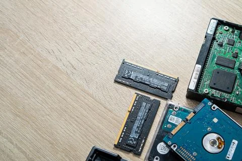 Cyber data attack concept : broken laptop ,crash motherboard ,memory hard d.. Foto stock