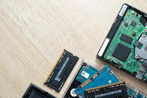 Cyber data attack concept : broken laptop ,crash motherboard ,memory hard d.. Foto stock