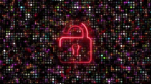 Cyber Data Security Glow Icon with Hi-Tech Digital Server Background. 스톡 동영상 336033918