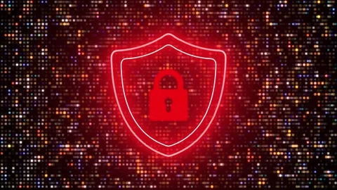 Cyber Data Security Glow Icon with Hi-Tech Digital Server Background. 스톡 동영상 336033919