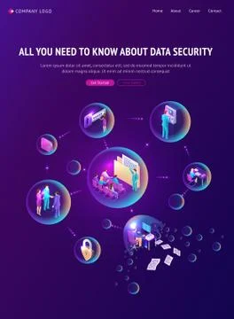 Cyber data security isometric landing page, banner Stock Illustration